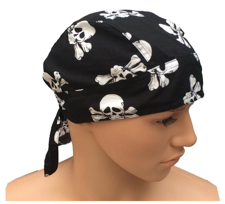 Bandana Cap Cotton Black Skull Headwrap
