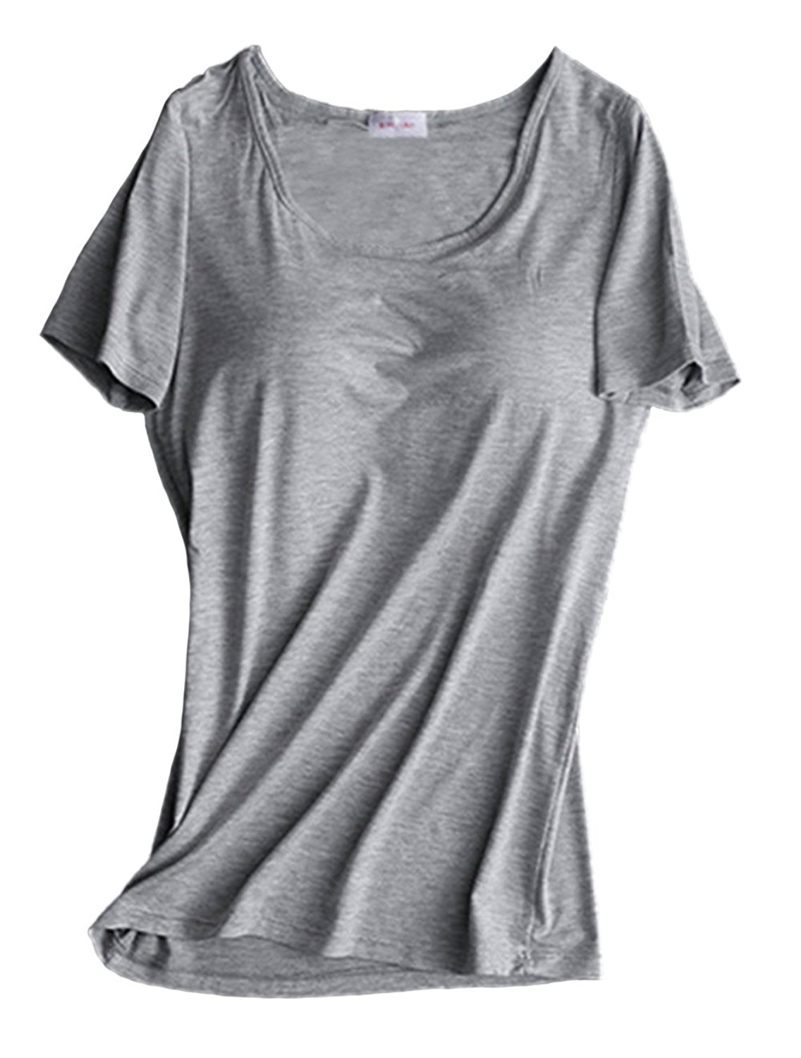 Women Seamless Camisoles Short Sleeve Adjustable Strap Built In Bra Shelf Chest Pad Shirt