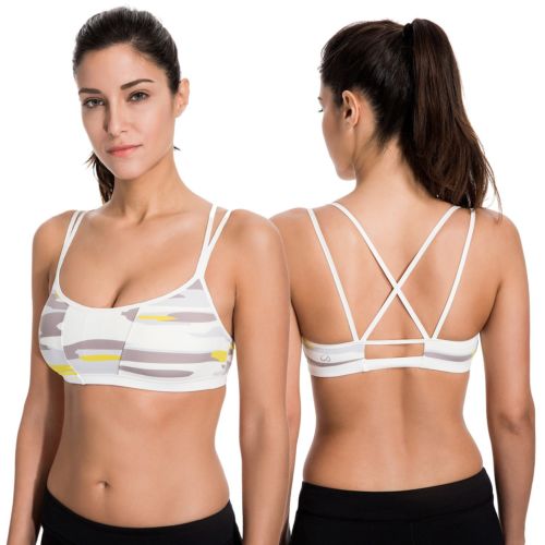 Women removable padded cross back gym strappy seamless yoga sports bra