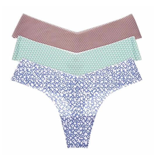 Womens 3-Pack Sexy Printed Seamless Soft Low Rise Thong Panty