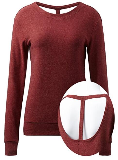 Womens Long Sleeve Round Neck Active Open-Back Running Top