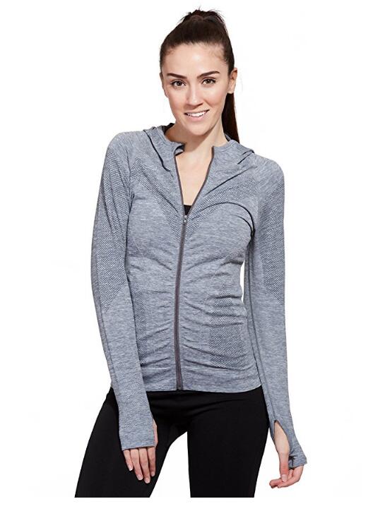 Womens Seamless Compression Hooded Long Sleeve Jacket