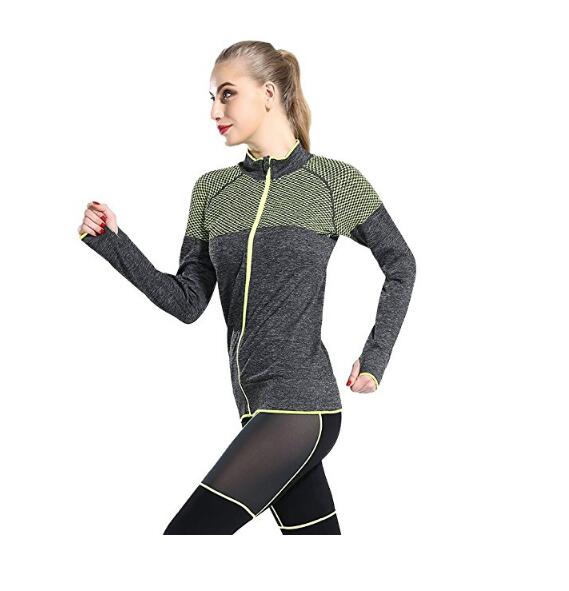 Womens Stretch Running Workout Yoga Full Zip Jacket with Thumb Holes