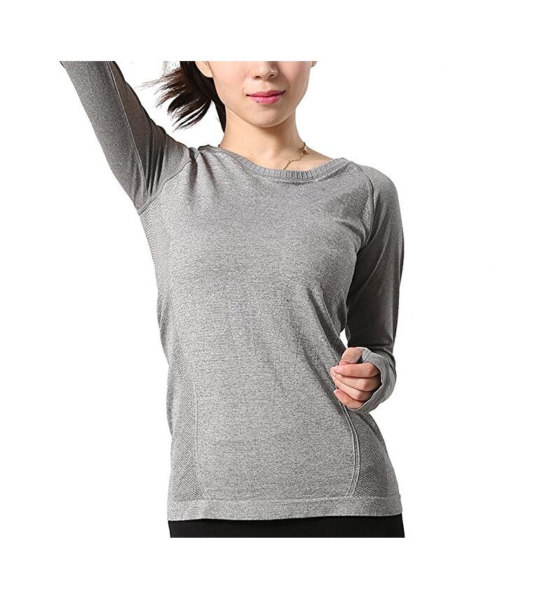Womens Super Soft Function Seamless Workout Gym Run Yoga Sport Long Sleeve Athletic Top T-shirt