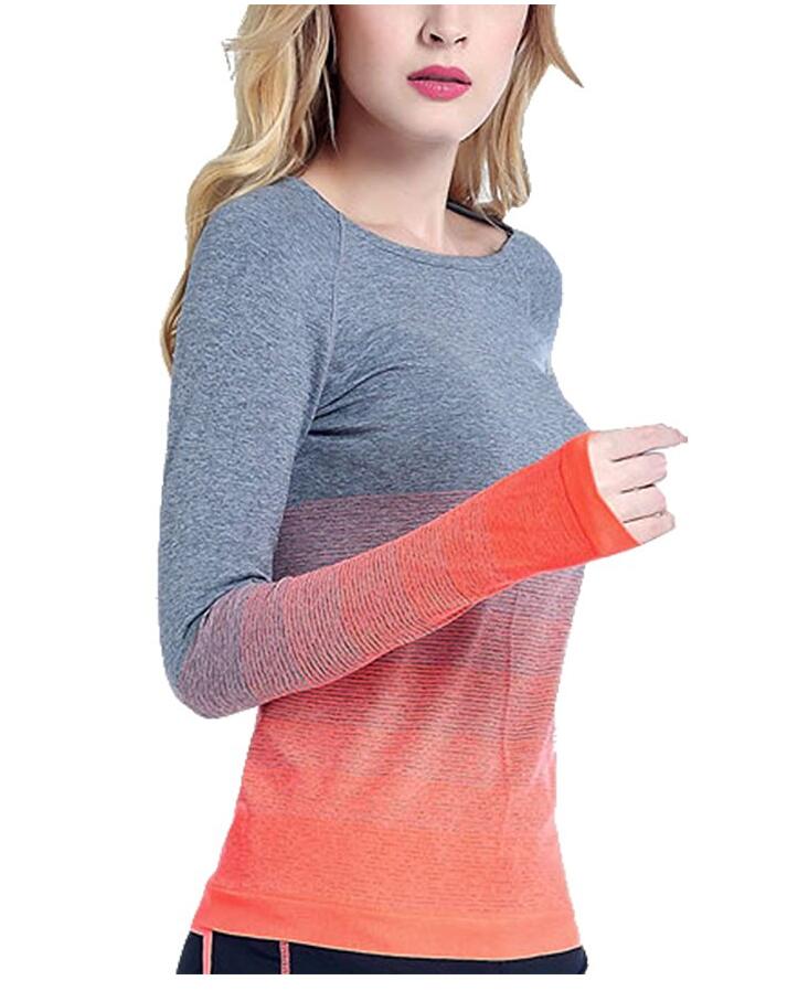 Yoga Sports Gradient Color Long Sleeve Shirt Women Slim Outdoor T-shirt